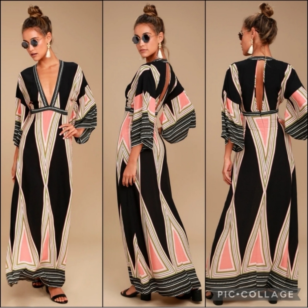 Lulu's Montecito Kimono Wide Sleeve Maxi Dress Gown